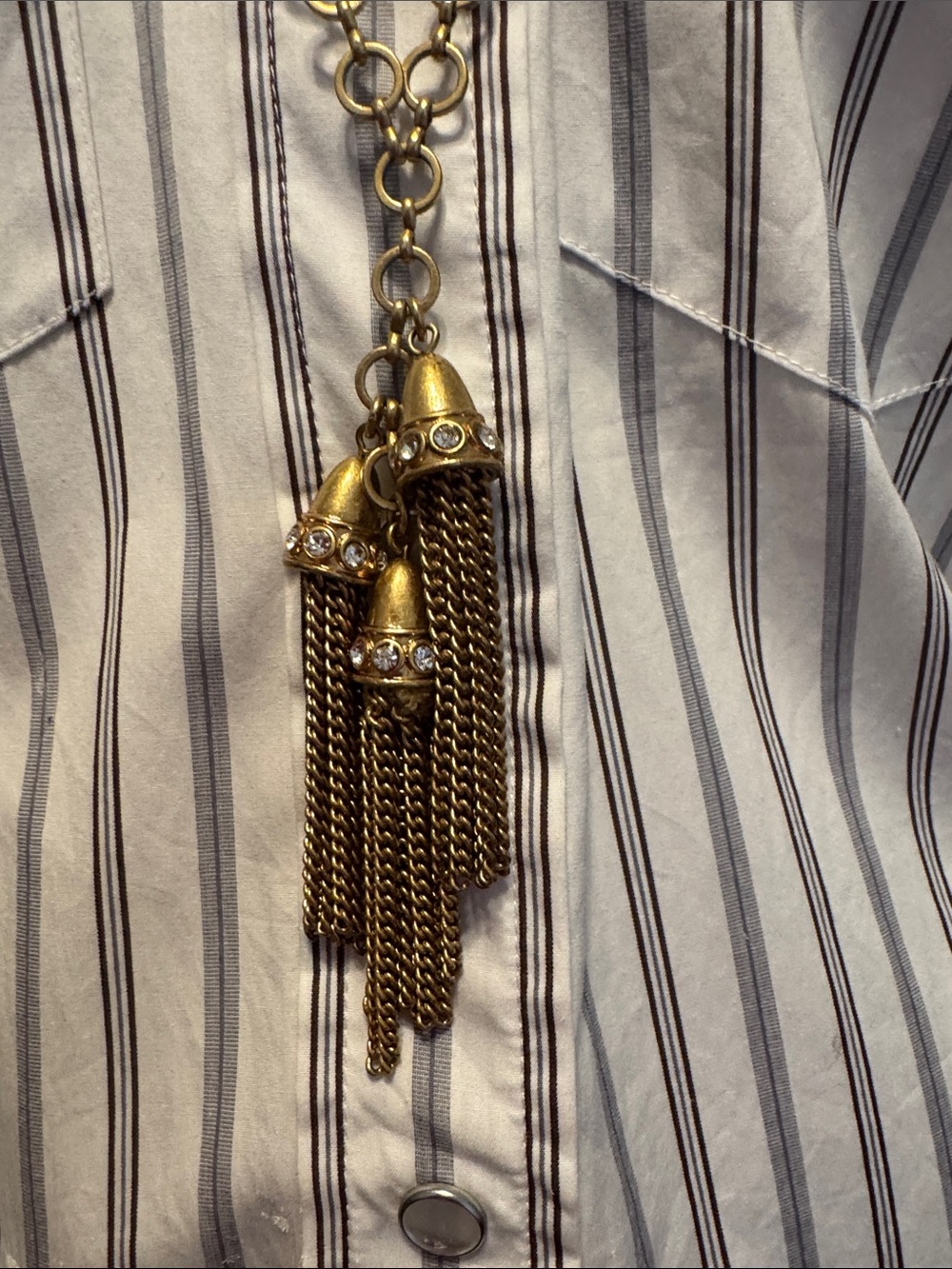 J. Crew Gold Tassel Chain Necklace with Crystal Accents